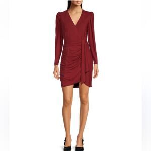 NEW Alex Marie Bodycon Red Metallic Faux Wrap Dress Holiday Glam Cocktail Party